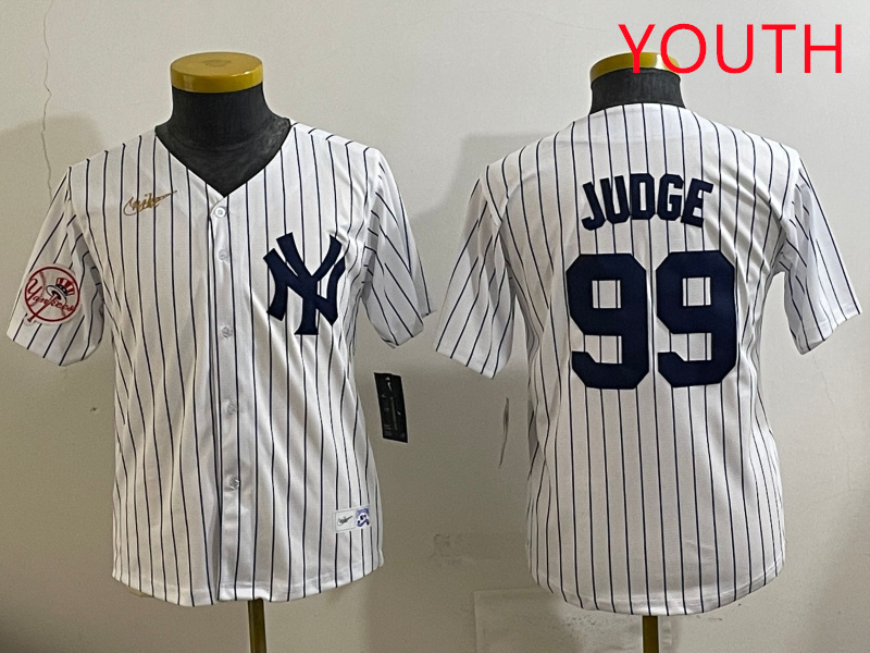 Youth New York Yankees 99 Judge White 2025 Nike MLB jersey style 98